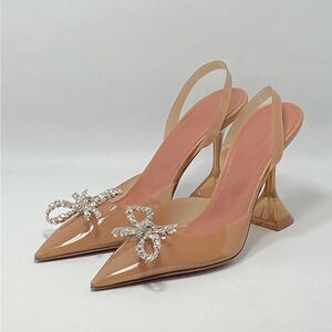 Amina Muaddi Rosie Crystal-Embellished Transparent Slingback Pumps size 37.5